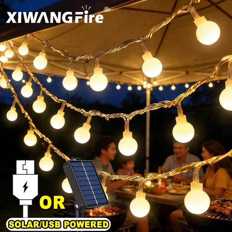 Outdoor Lighting For Camping - 3-10M Solar-/USB-/Batterie-Lichterketten, Feenhafte Kugel-LED-Lichter, Wasserdicht für
