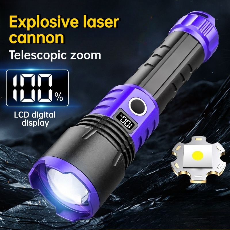 Outdoor Lighting For Camping - Multifunktionale, leistungsstarke LED-Taschenlampe mit USB-Aufladung, Zoomfunktion,