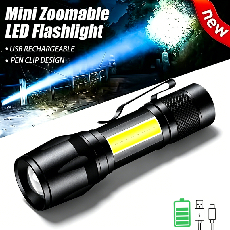 Outdoor Lighting Black - Mini-LED-Taschenlampe COB+XPE, tragbare Taschenlampe, USB-Aufladung, Camping-Laterne,