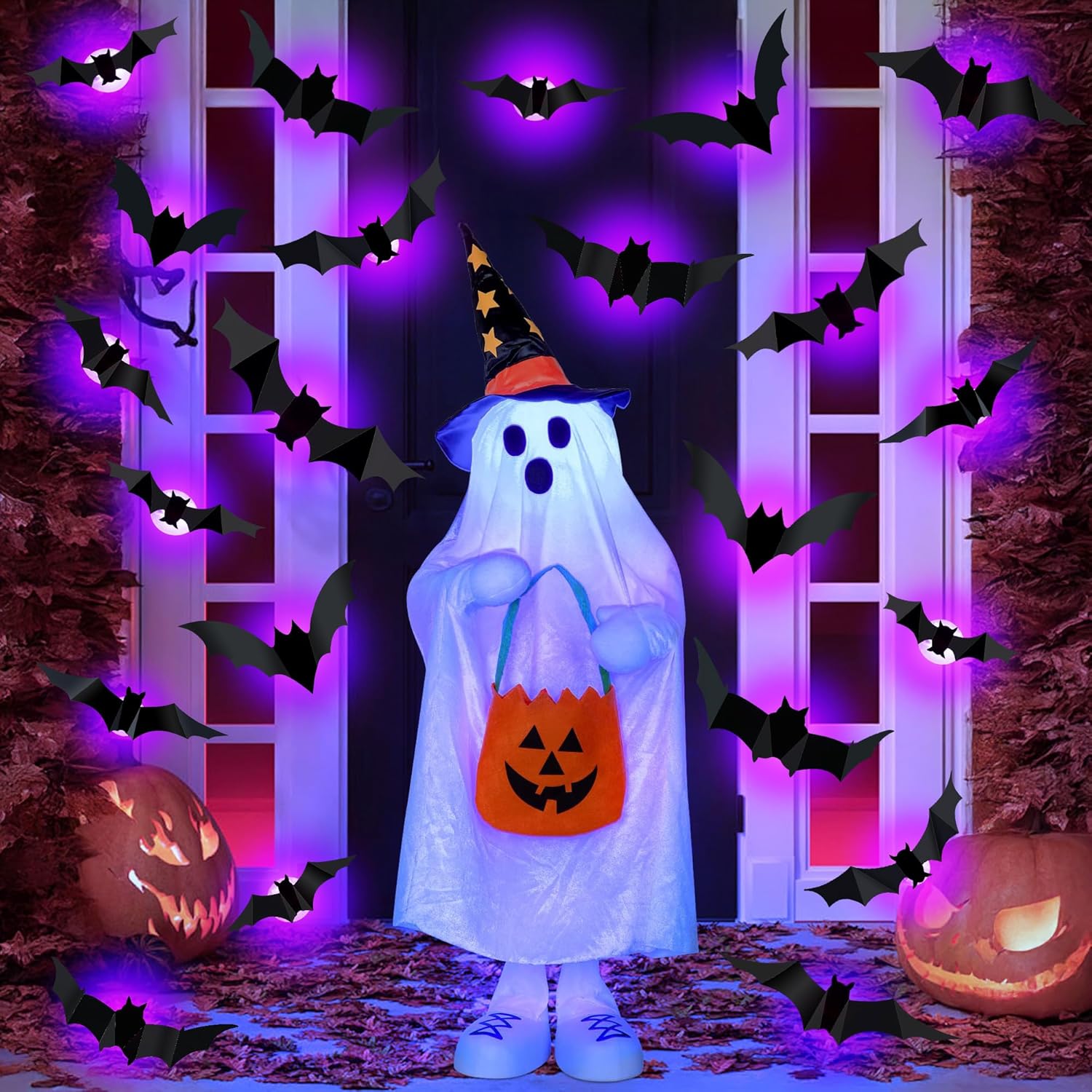 Outdoor Lighting Event - Halloween-LED-Fledermäuse, Spinnen-Dekor, leuchtet im Dunkeln, 3D-Wandaufkleber,
