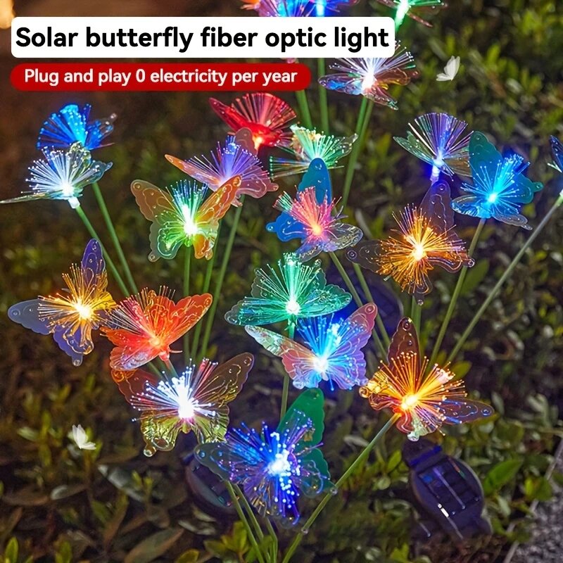 Outdoor Lighting Yard Ideas - 1PC 6-Kopf-LED-Solar-Glasfaser-Schmetterlingslichter, 2 Modi Außenidee Landschaftsbeleuchtung
