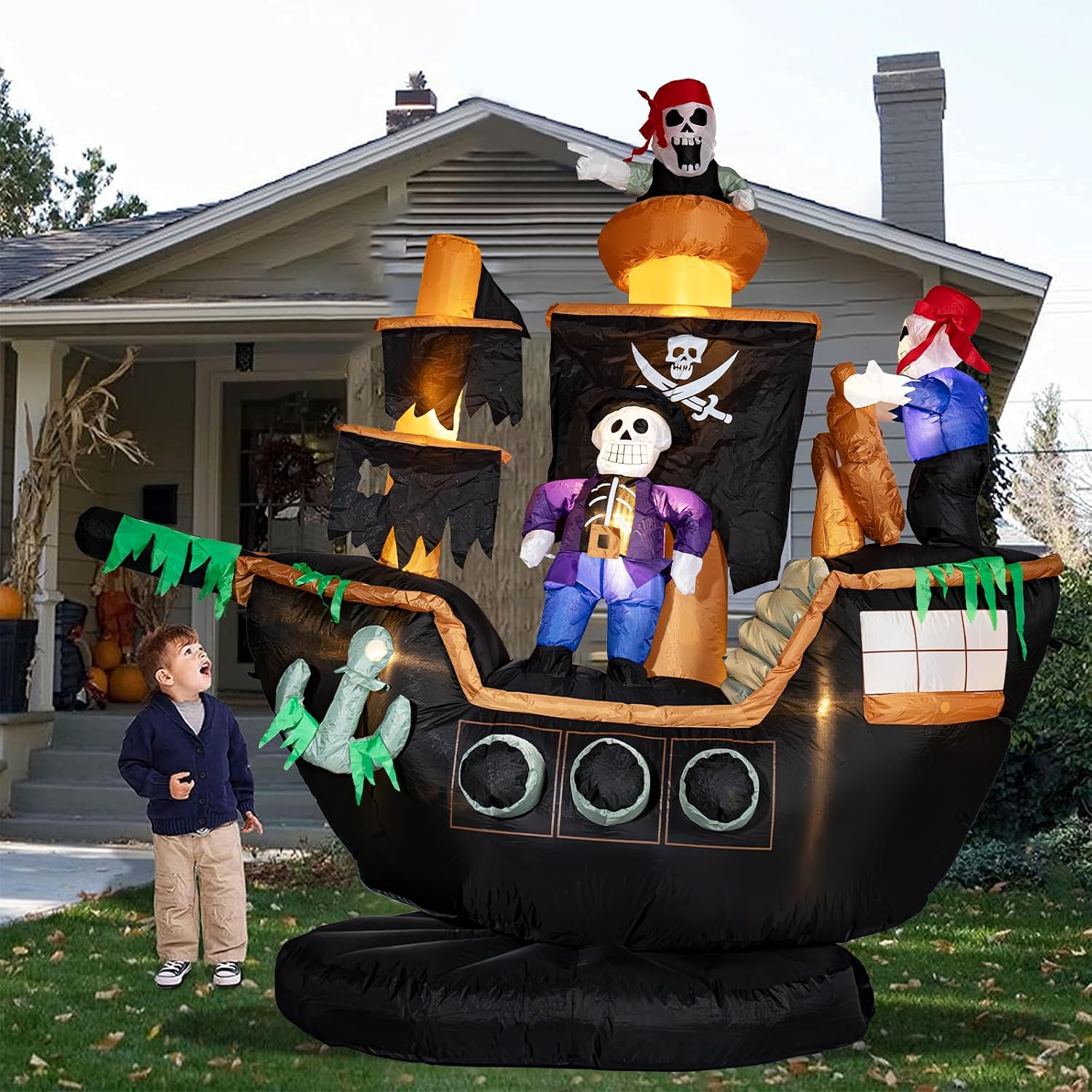 Outdoor Lighting Halloween - Aufblasbare Piratenschiff-Dekoration für Halloween im Freien