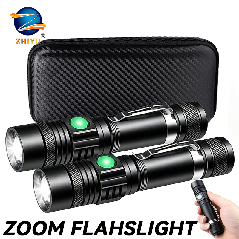 Outdoor Lighting Black - T6 LED Wiederaufladbare Taschenlampe, 18650 Zoombare