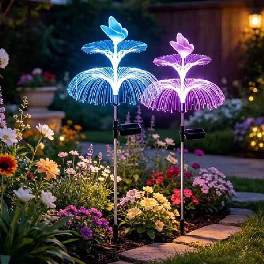 Outdoor Lighting Jellyfish - 2 Stück solarbetriebene Quallen-Gartenleuchten, wasserdichte Wegeleuchten