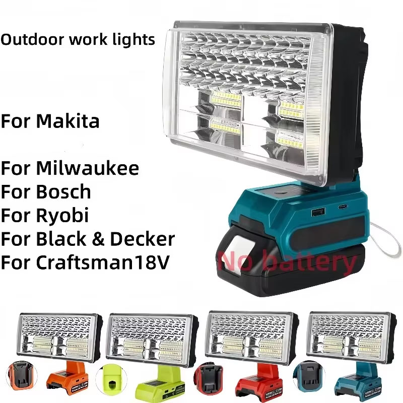 Outdoor Lighting Milwaukee - 50W Tragbare Außenarbeitsleuchte, Kompatibel mit Dewalt/Makita/Milwaukee/Bosch/Ryobi/Black