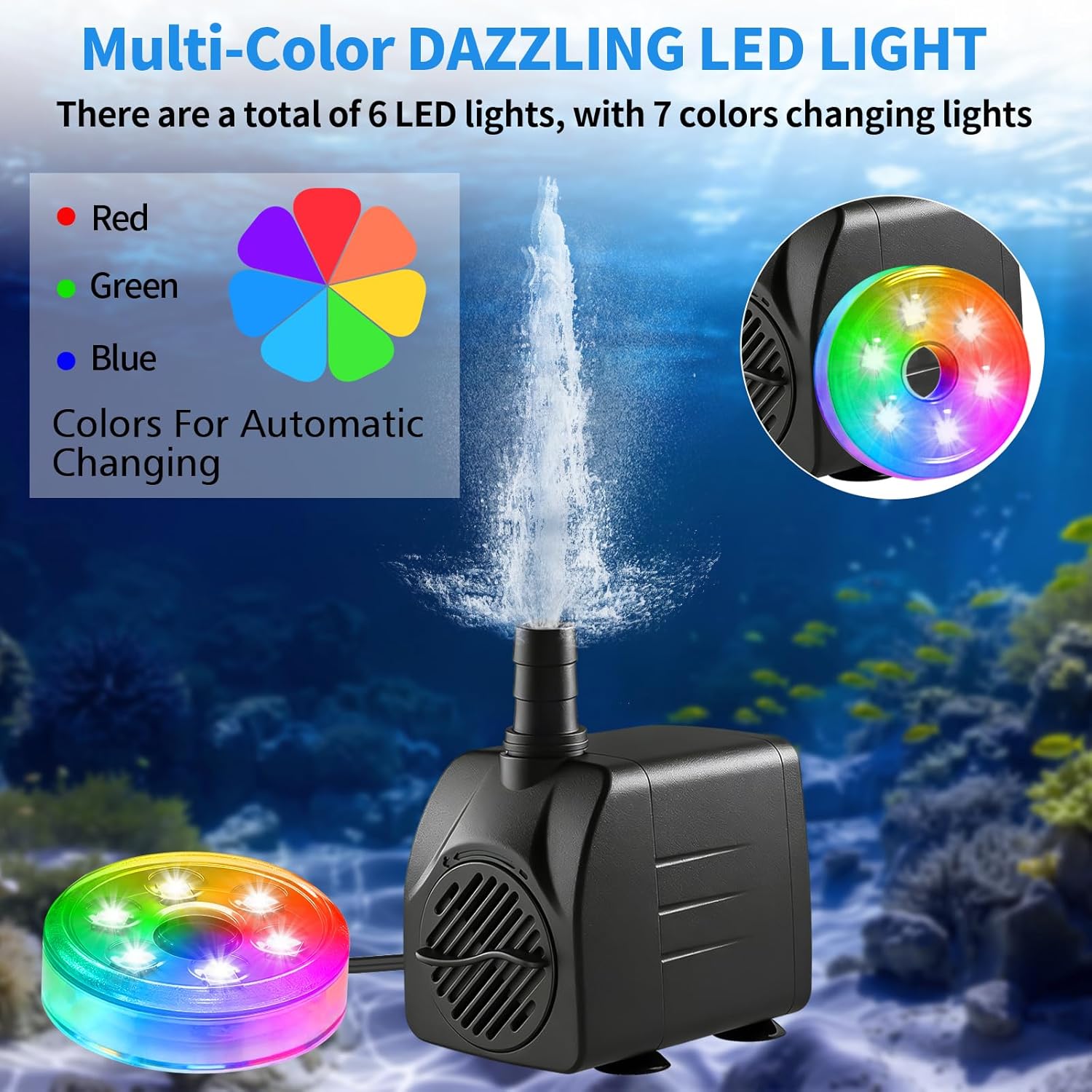 210GPH Tauchpumpe mit LED-Lich – Pond Light Submersible Bewertung und Preis