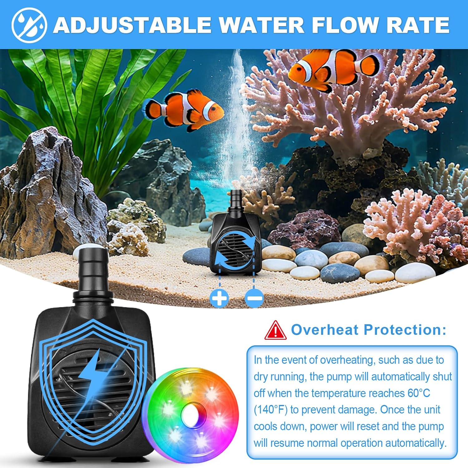 210GPH Tauchpumpe mit LED-Lich – Pond Light Submersible Bewertung und Preis