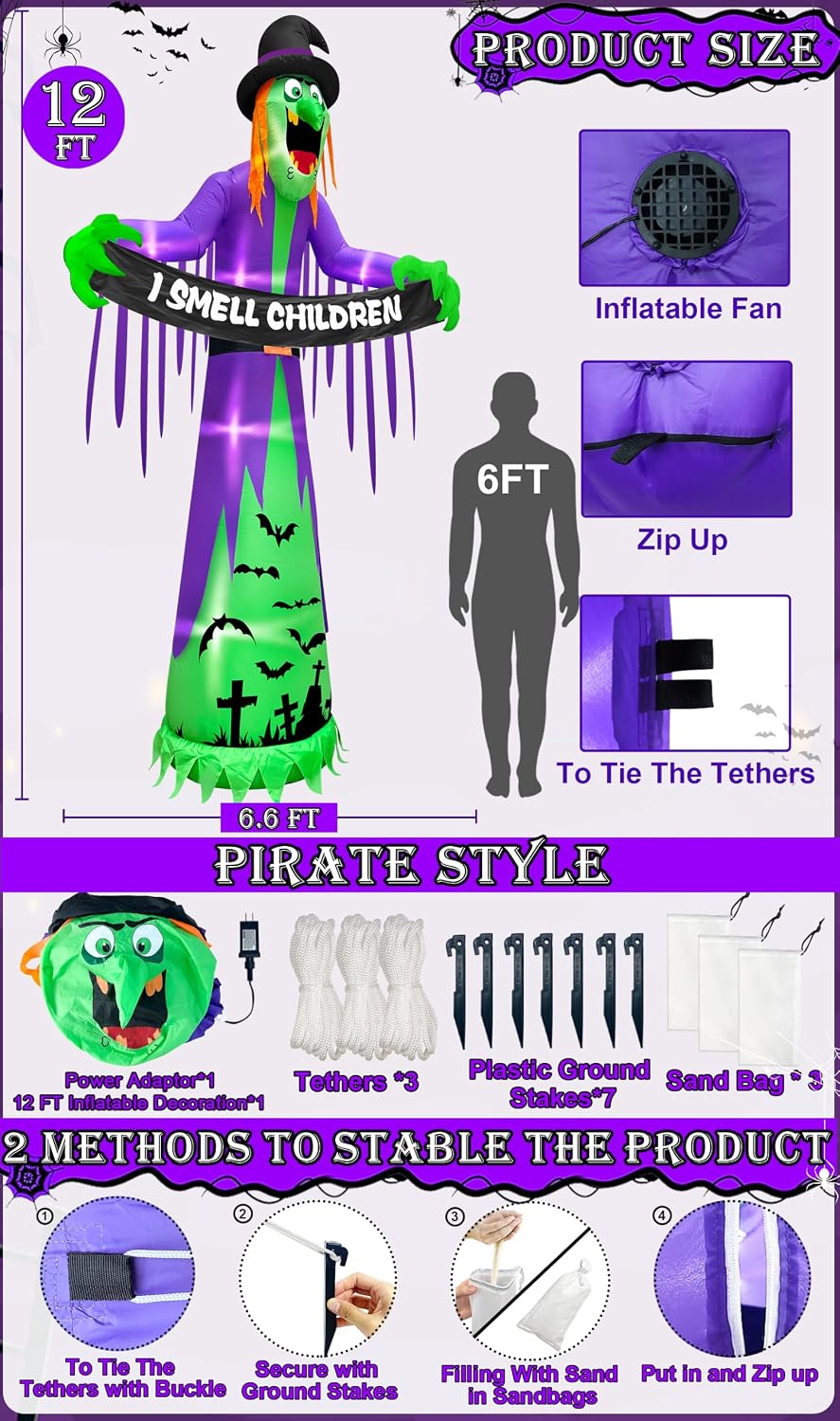 3,60 m große aufblasbare Hallo – Outdoor Lighting Halloween Bewertung und Preis